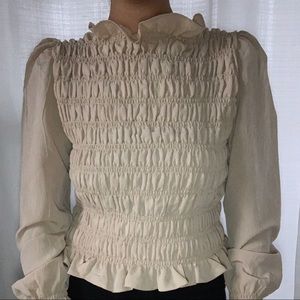 H&M Beige Ruffled Off The Shoulder Top - Medium